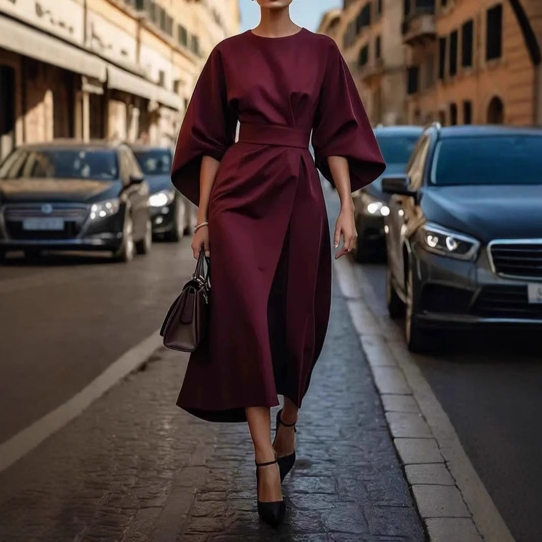 Damen Elegantes Maxikleid mit voluminösen Ärmeln und Taillengurt Stalluxe
