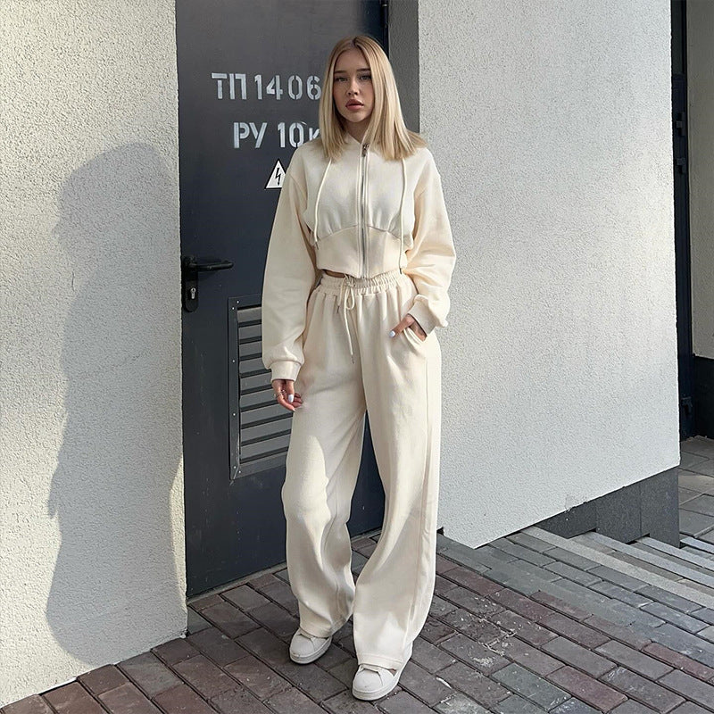 Damen Lässiger Jogginganzug mit cropped Hoodie und weitem Schnitt Stalluxe