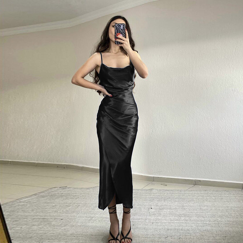 Damen Elegantes Maxikleid mit raffiniertem Wickelschnitt und schmalen Spaghettiträgern Stalluxe