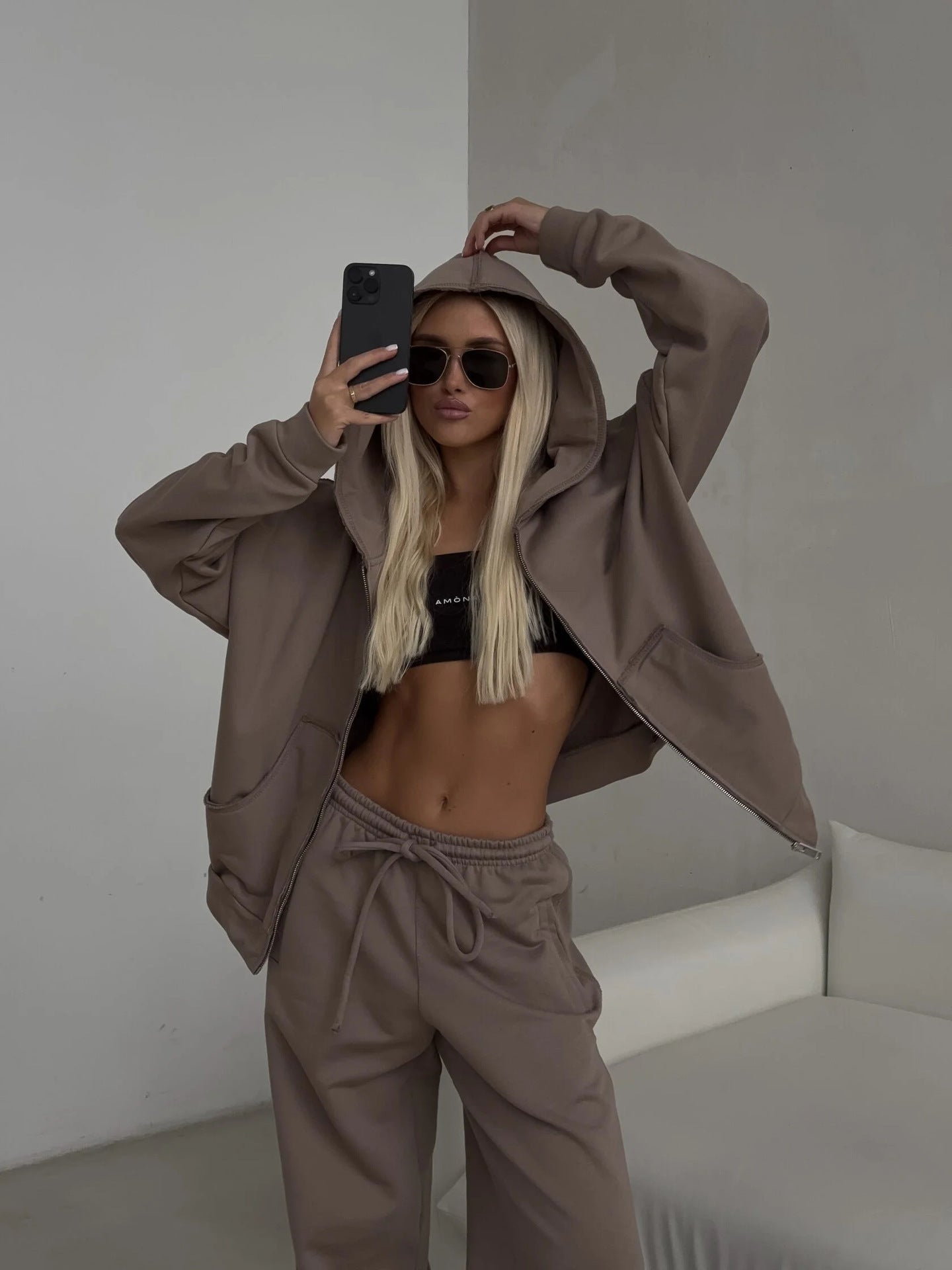 Damen lässiger Oversized Kapuzenpullover und weit geschnittene Jogginghose Set Stalluxe