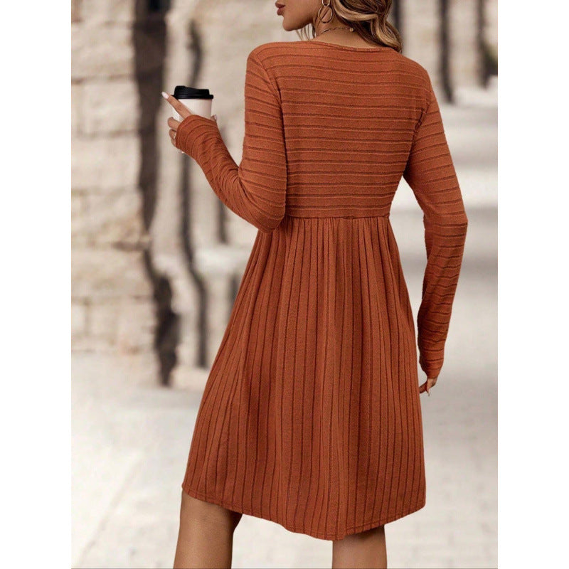 Damen Strickkleid mit V-Ausschnitt und langen Ärmeln Stalluxe
