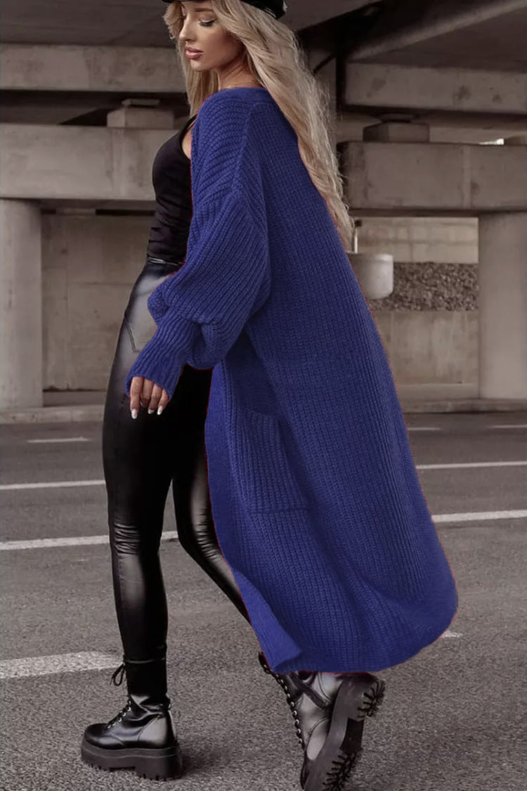 Damen Langer Strickcardigan mit tieferem Rückensaum und lässigem Schnitt Stalluxe