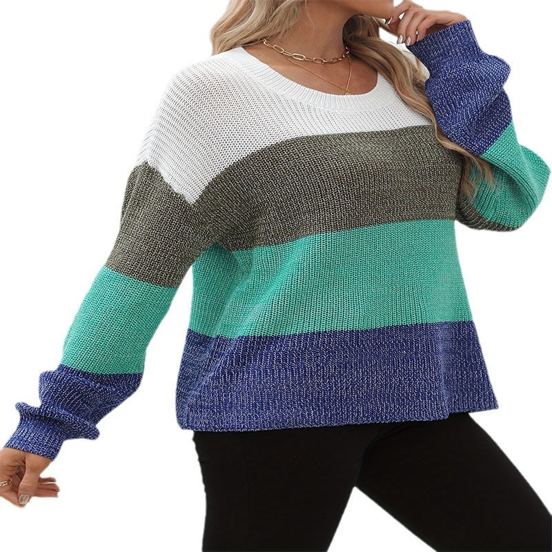 Damen lässiger Strickpullover mit farbigen Blockstreifen Stalluxe