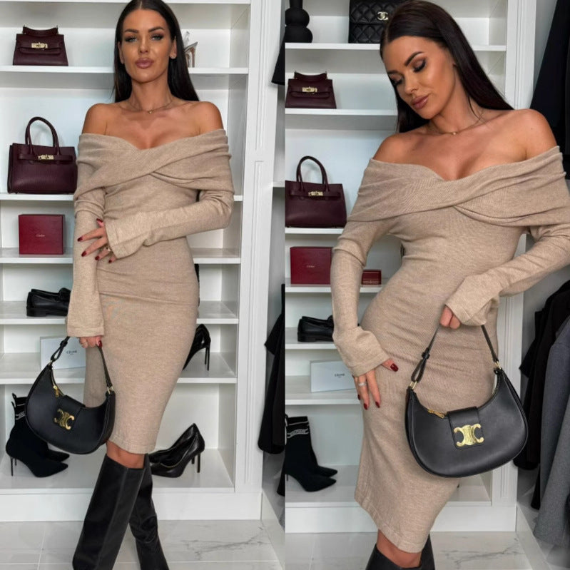 Damen Kleid mit schulterfreiem Schnitt und eleganter Raffung Stalluxe