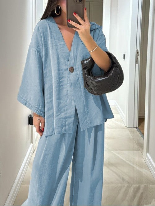Damen lässiges Two-Piece Set mit oversized Schnitt und Knopfverschluss Stalluxe