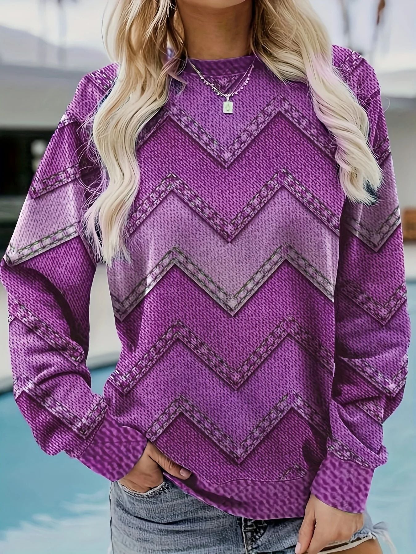 Damen Sweatshirt mit markantem Denim-Zickzack-Muster Stalluxe