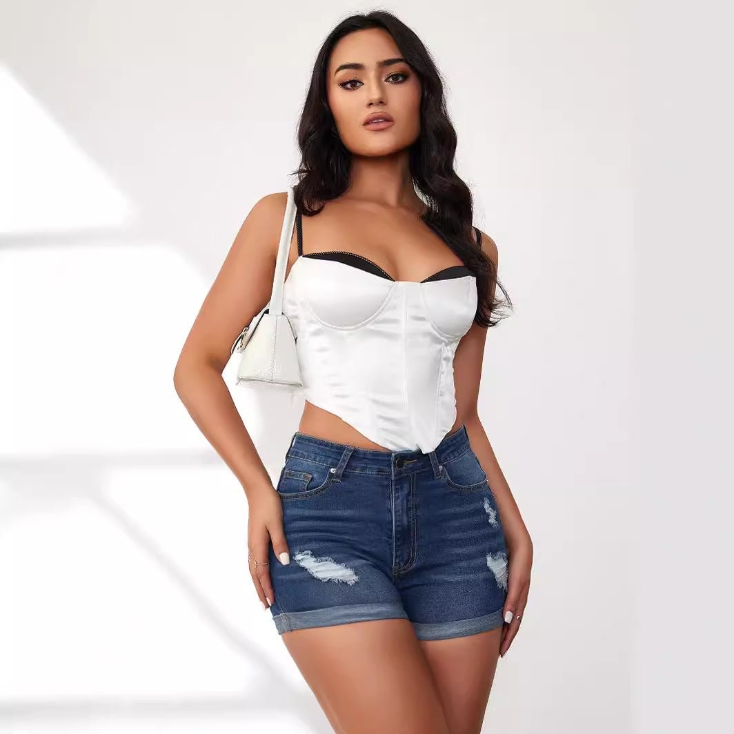 Damen Jeansshorts mit modischem Destroyed-Effekt und hohem Bund Stalluxe