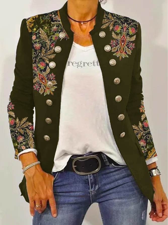 Damen Elegante Blazerjacke mit floralem Stickdesign und kontrastierenden Knöpfen Stalluxe
