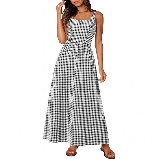 Damen MAXIKLEID mit Karomuster und schmalen Trägern Stalluxe