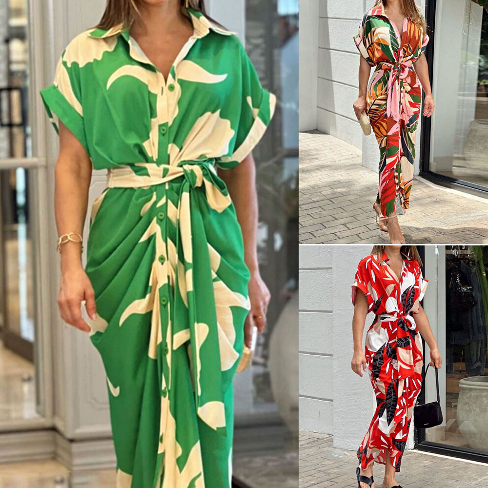 Damen Hemdblusenkleid mit floralem Wickeldesign und Taillengürtel Stalluxe