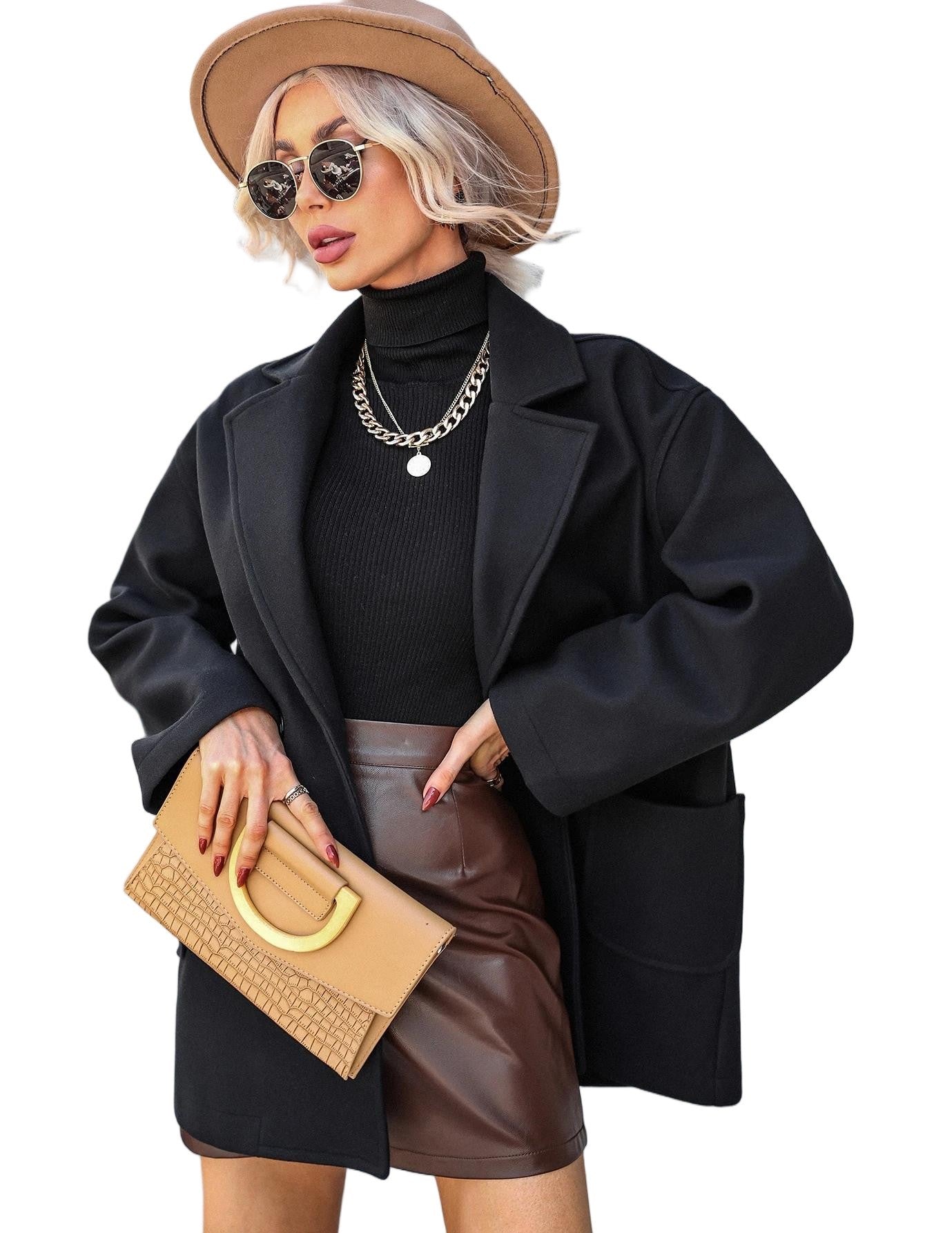 Damen Oversized Wollmantel mit modischem Schnitt und funktionalen Taschen Stalluxe
