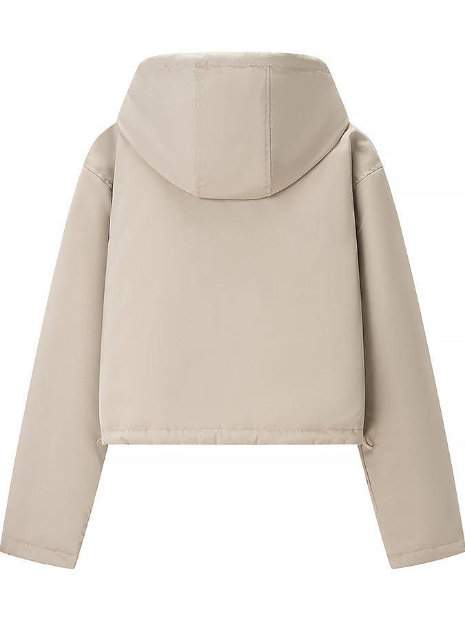 Damen stylische Übergangsjacke mit Kapuze und Druckknopfverschluss Stalluxe