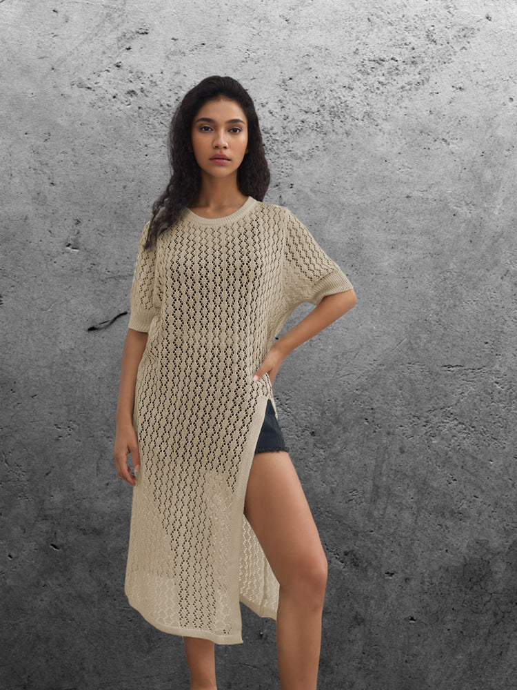 Damen Langer Strick-Kimono mit offenem Design und atmungsaktiver Maschenstruktur Stalluxe