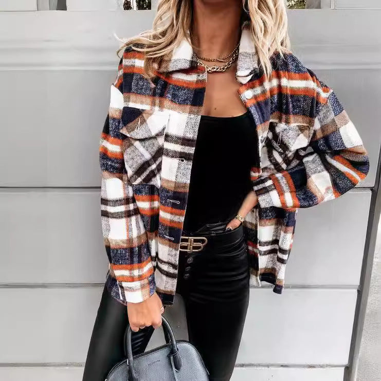 Damen Karo-Hemdenjacke im Oversized-Stil mit Druckknopfverschluss Stalluxe