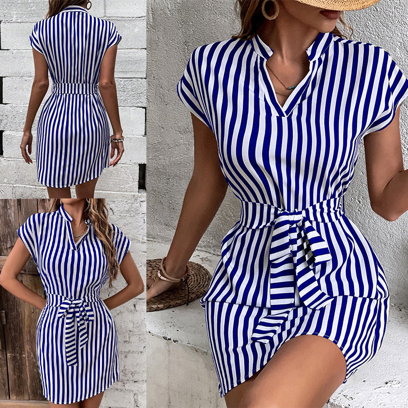 Damen Hemdkleid mit schickem Streifenmuster und Taillengürtel Stalluxe