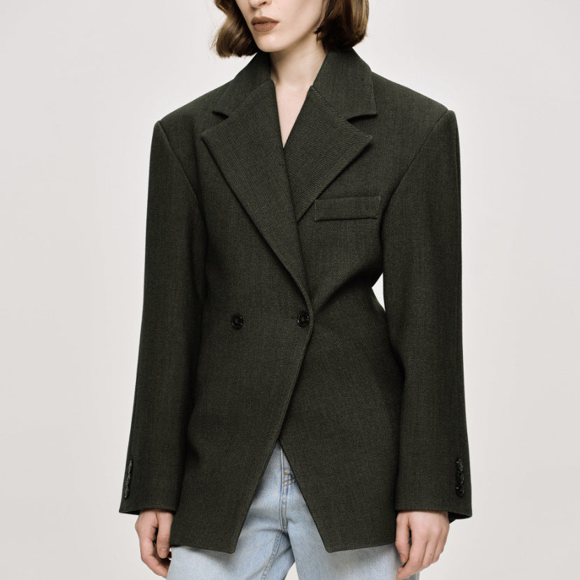 Damen Modischer Oversized Blazer mit doppelter Knopfleiste und strukturiertem Stoff Stalluxe