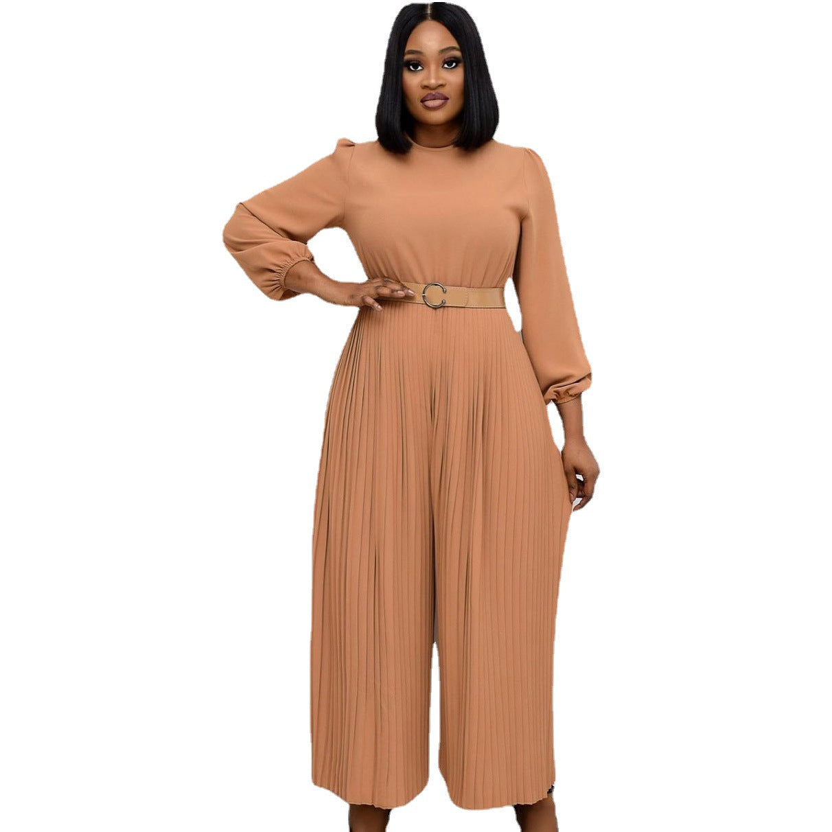 Damen Plissee Jumpsuit mit elegantem Gürtel und schwingenden Ärmeln Stalluxe