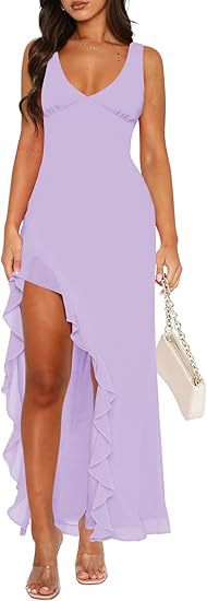 Damen Maxikleid mit asymmetrischem Saum und Rüschendetails Stalluxe