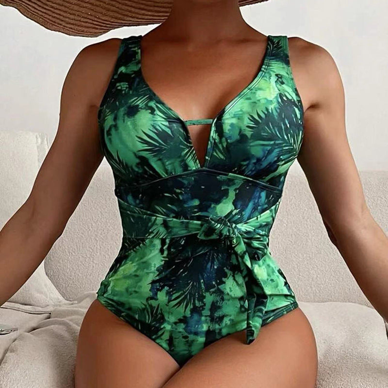 Damen Einteiliger Badeanzug mit raffiniertem Wickel-Design und modischem Muster Stalluxe
