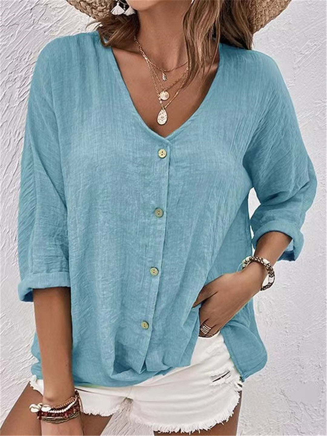 Damen lässige Bluse mit Knopfdetail und weitem Schnitt Stalluxe