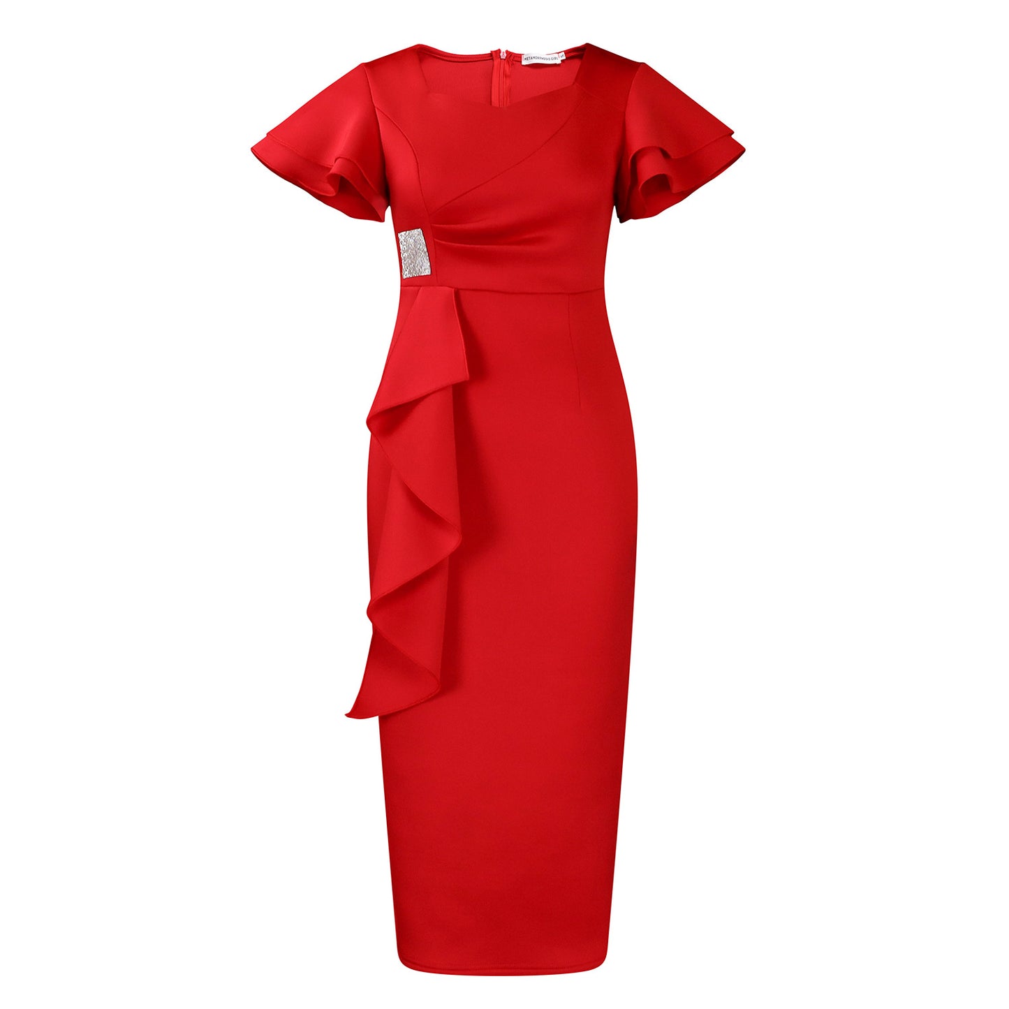 Damen elegantes figurbetontes Kleid mit Rüschendetails und asymmetrischem Saum Stalluxe