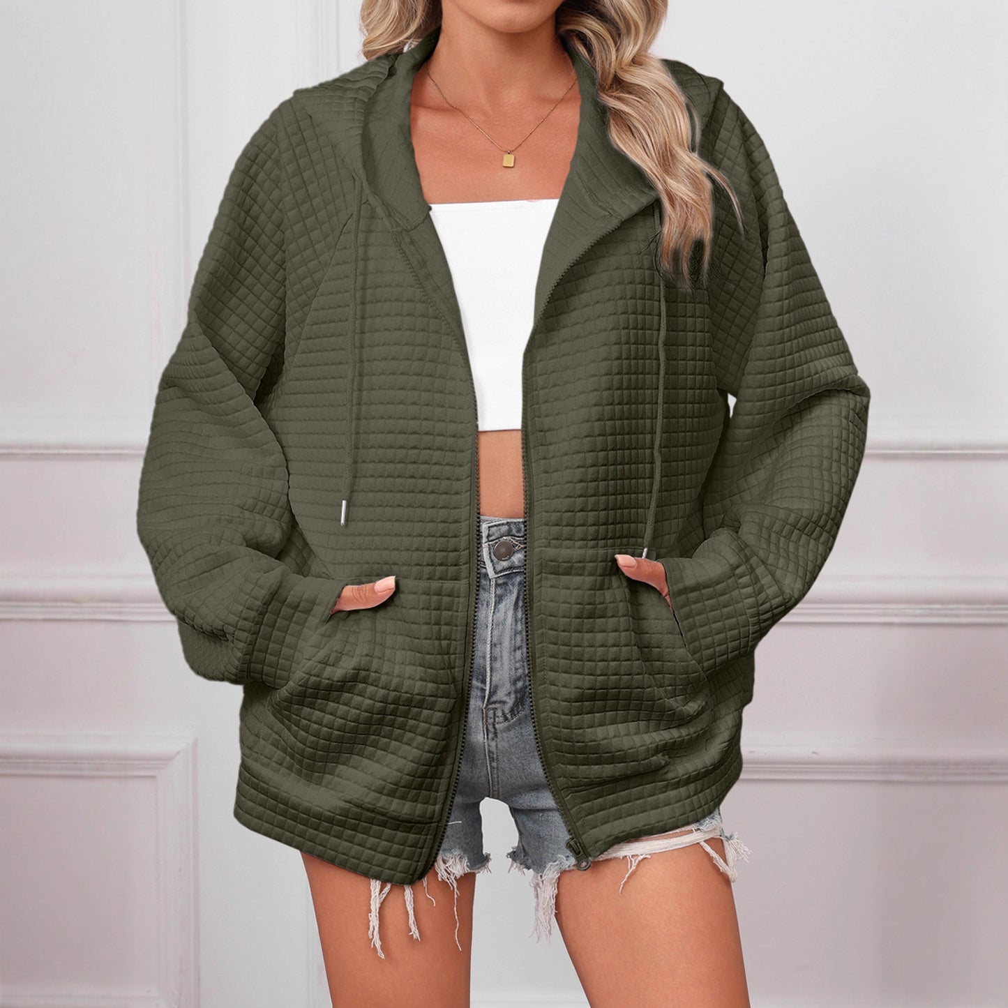 Damen Oversized Kapuzenjacke aus strukturiertem Material Stalluxe