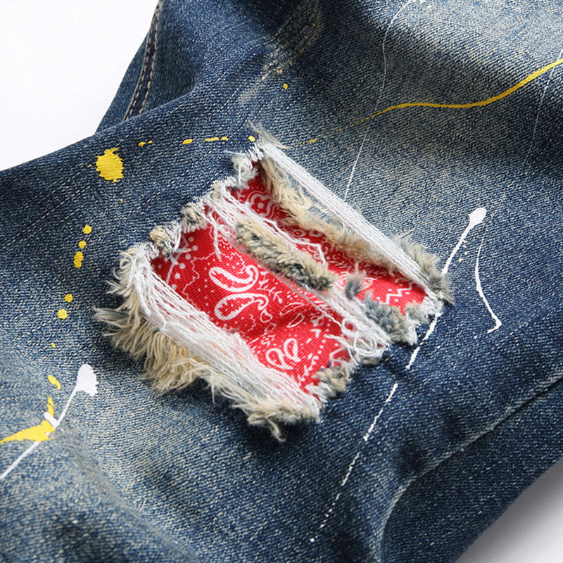 Herren kreative Ripped Jeans mit einzigartigen Farbklecksen Stalluxe