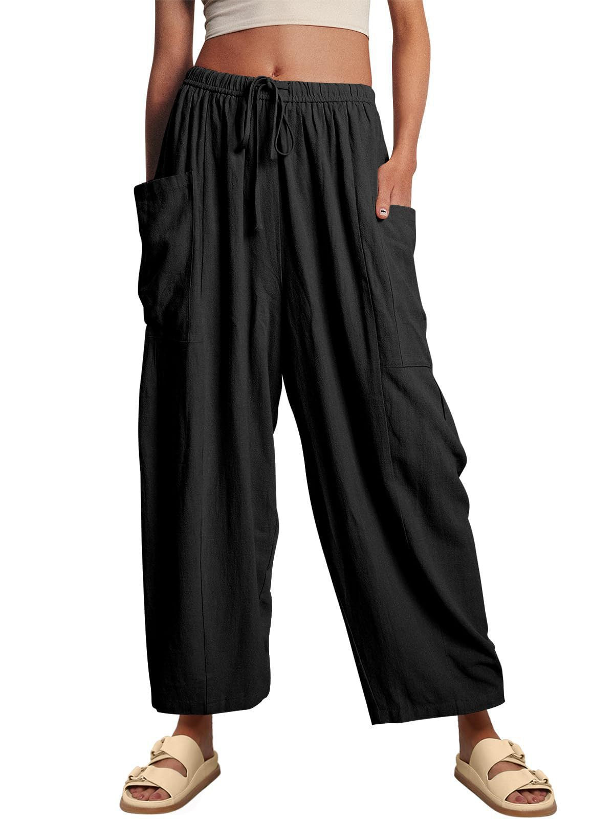 Damen bequeme Palazzo-Hose mit elastischem Bündchen und seitlichen Taschen Stalluxe