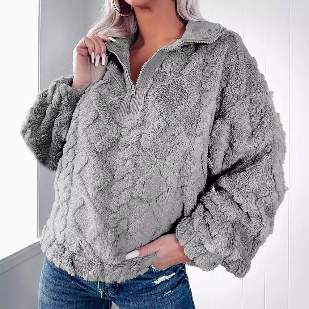 Damen Kuschelpullover mit hochgeschlossenem Reißverschluss und strukturiertem Design Stalluxe