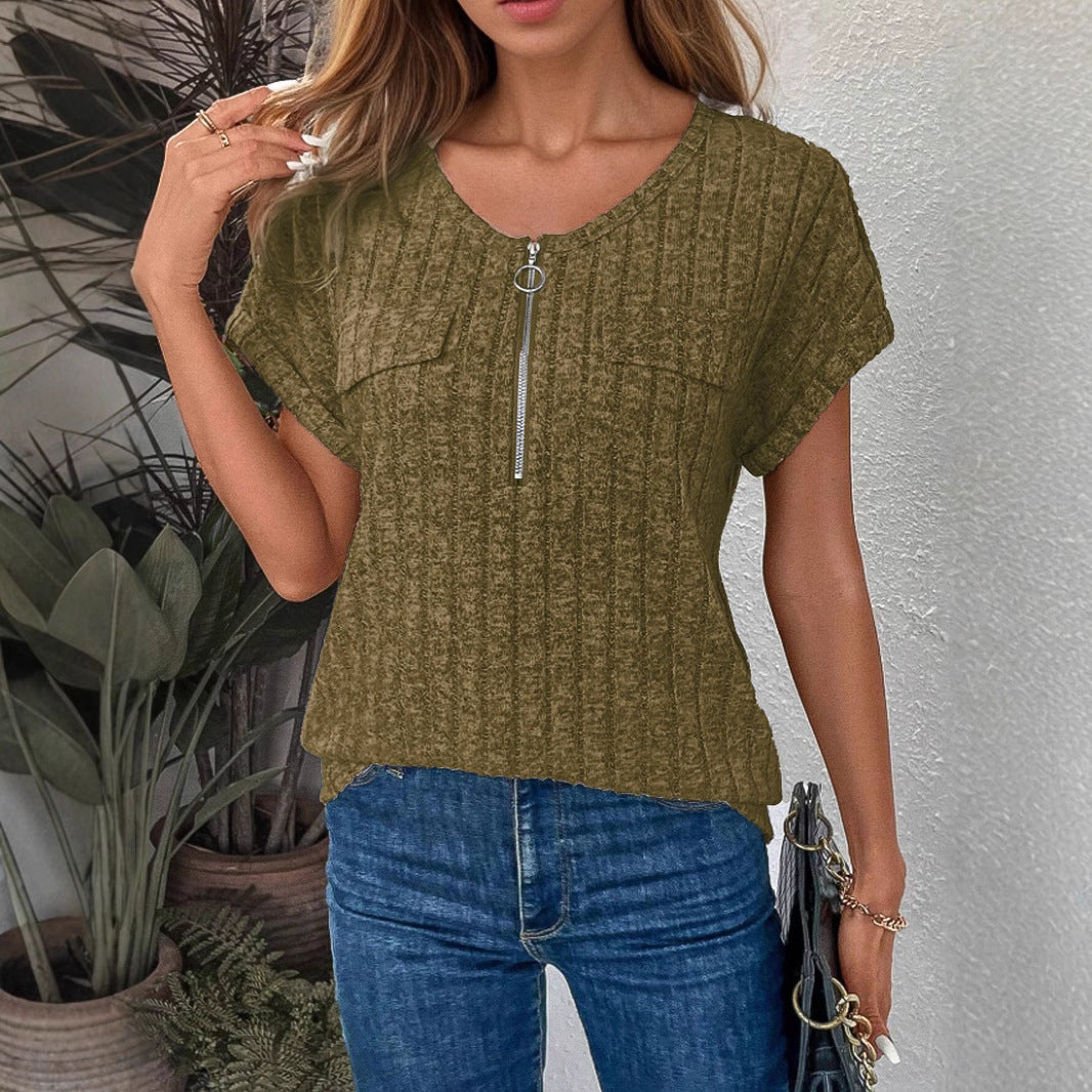 Damen Kurzarm Shirt mit modernem Reißverschluss und Brusttaschen Stalluxe