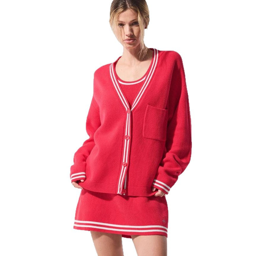 Damen Waffelstrick Cardigan mit sportlichem V-Ausschnitt und Brusttasche Stalluxe