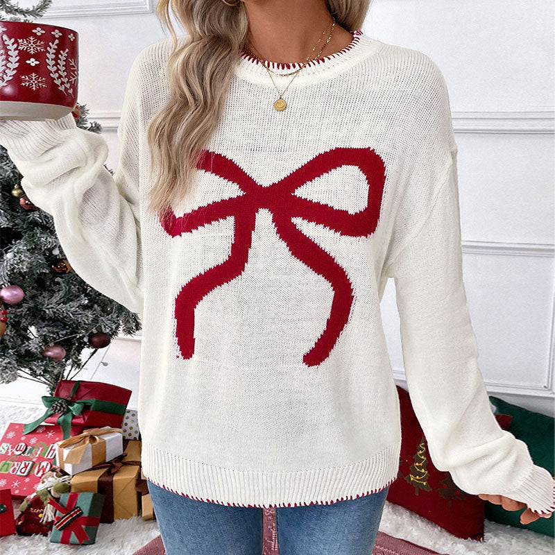 Damen gemütlicher Pullover mit festlichem Schleifen-Motiv Stalluxe