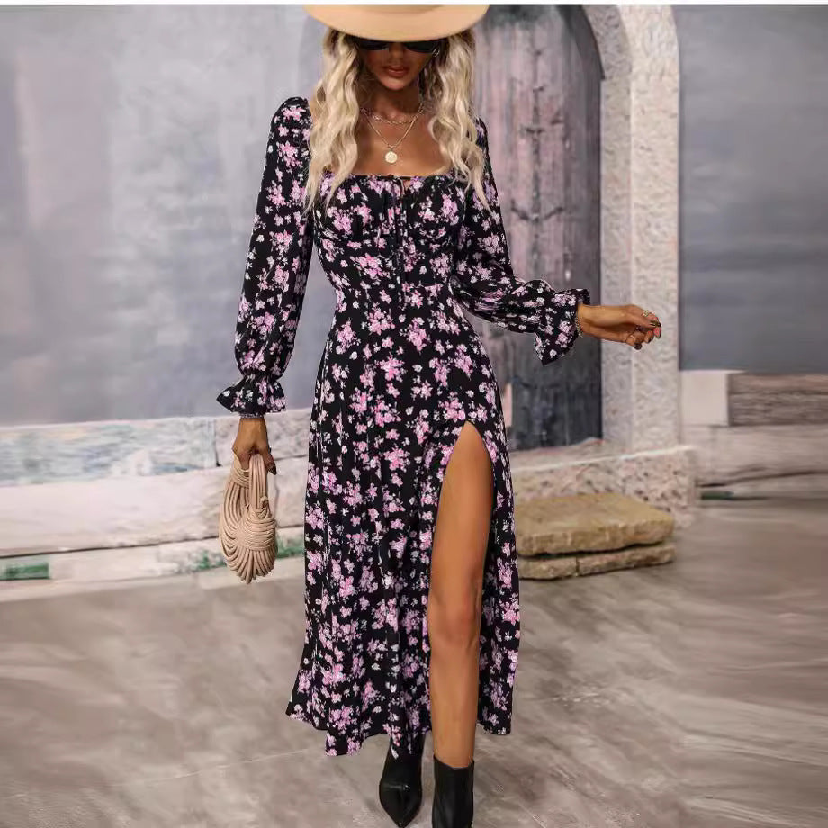 Damen Maxikleid mit tiefem Schlitz und floralem Design Stalluxe