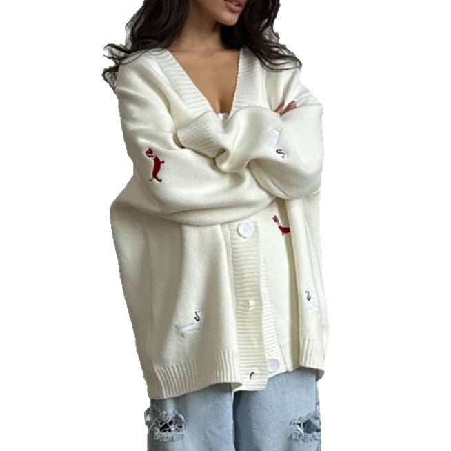 Damen kuscheliger Over-Sized Strickcardigan mit einzigartiger Stickerei Stalluxe