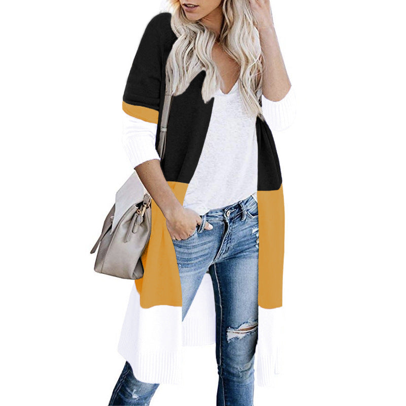 Damen modischer Strickmantel mit farblich abgesetzten Details Stalluxe