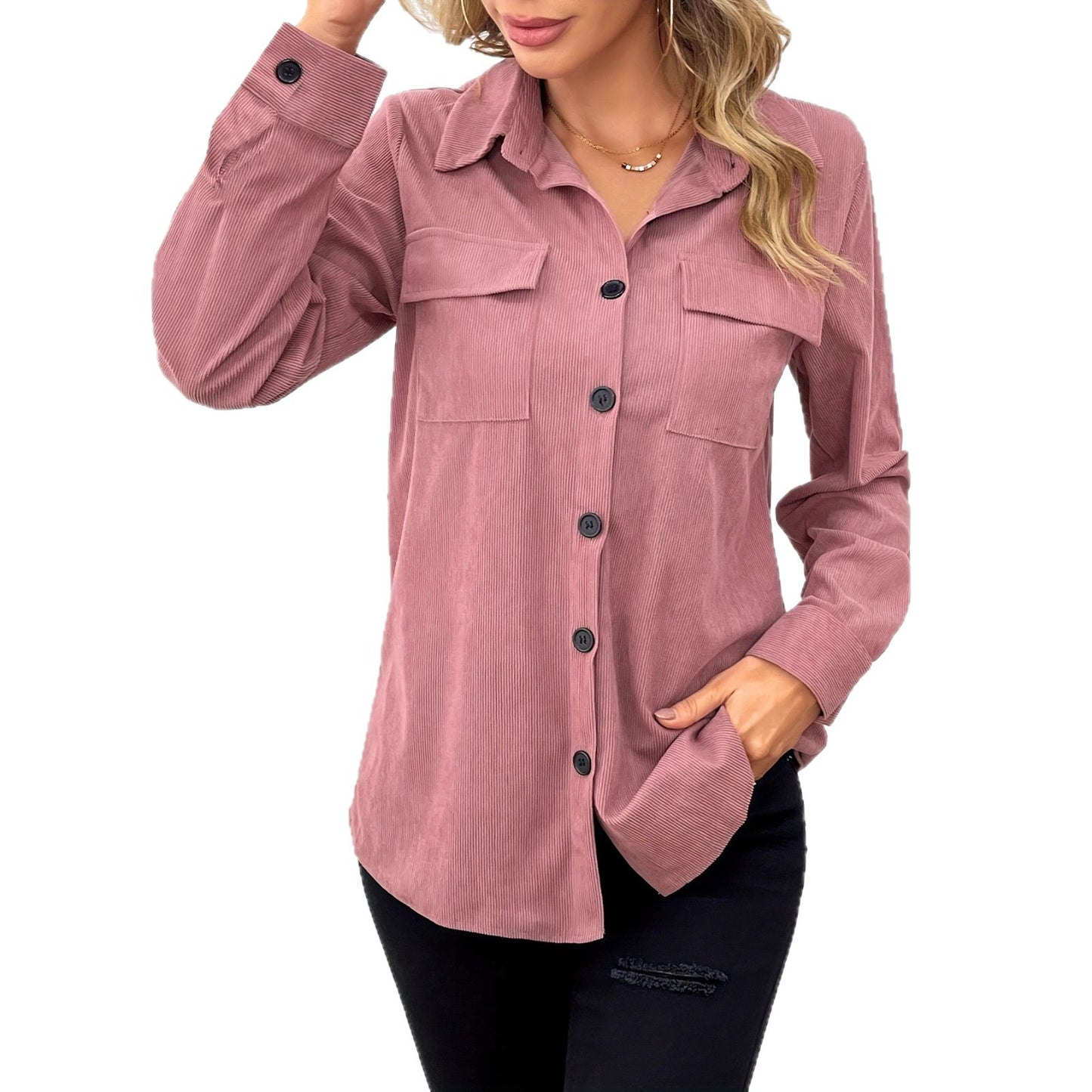 Damen lässige Cordjacke mit praktischen Taschen und Knopfverschluss Stalluxe