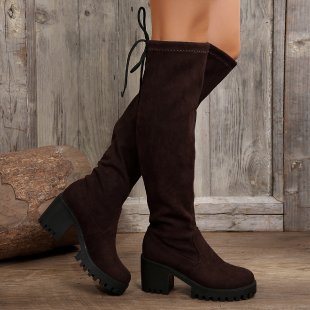 Damen Überknee-Stiefel mit modischem Leopardenmuster und robustem Blockabsatz Stalluxe