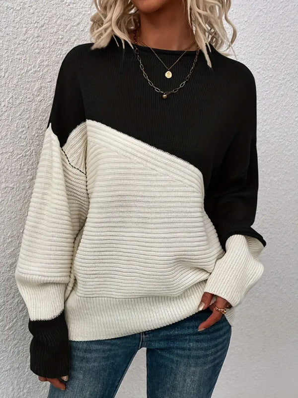 Damen lässiger Pullover mit kontrastierenden Texturen und lockerem Schnitt Stalluxe