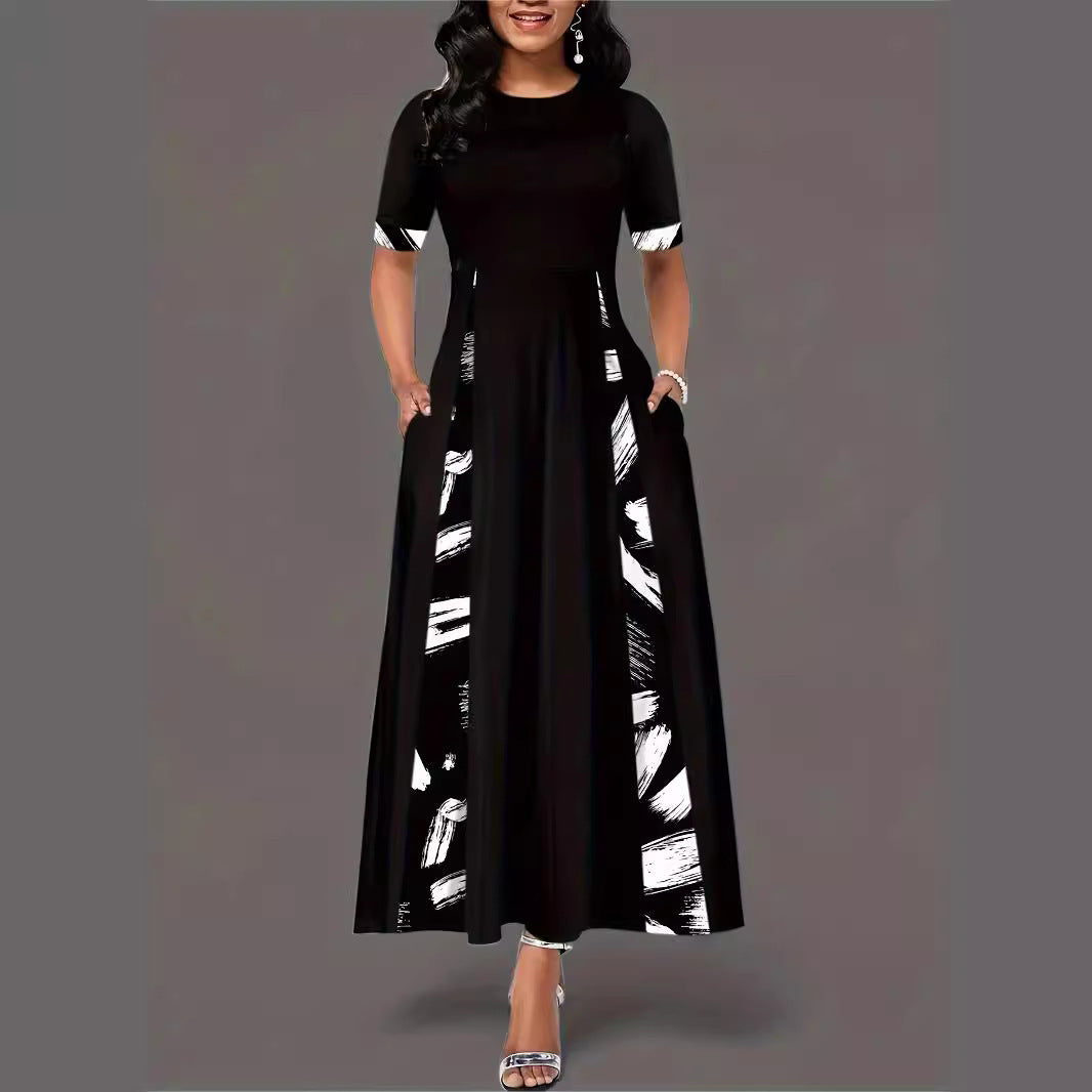 Damen Maxikleid mit künstlerischem Muster und praktischen Taschen Stalluxe