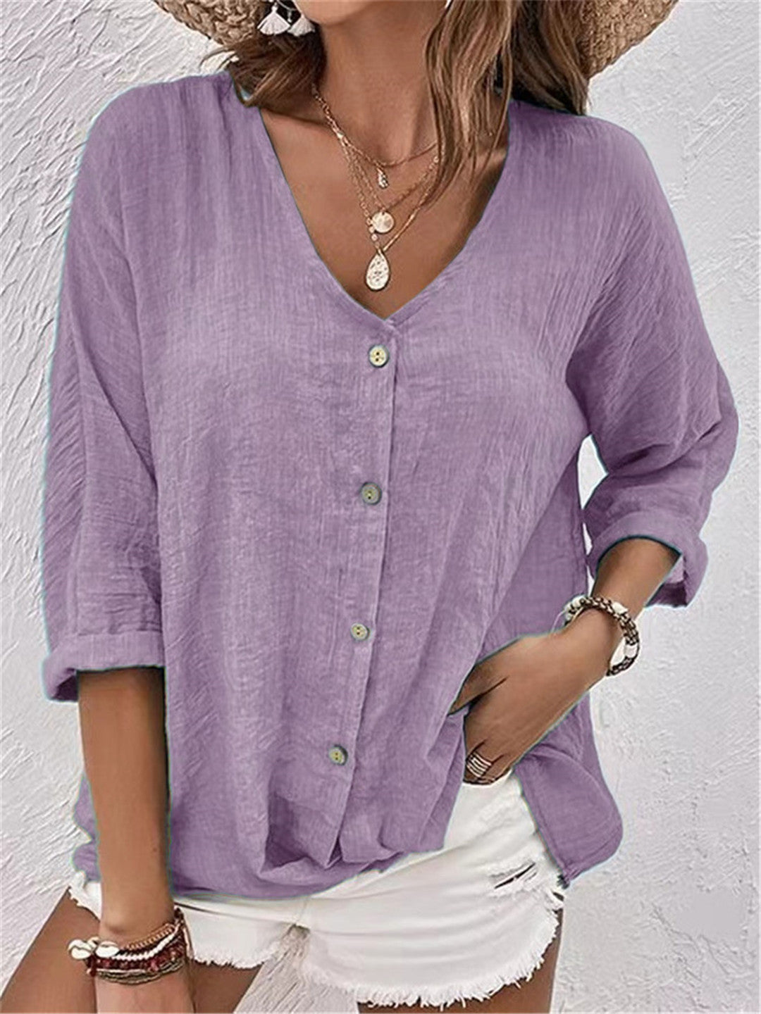 Damen lässige Bluse mit Knopfdetail und weitem Schnitt Stalluxe