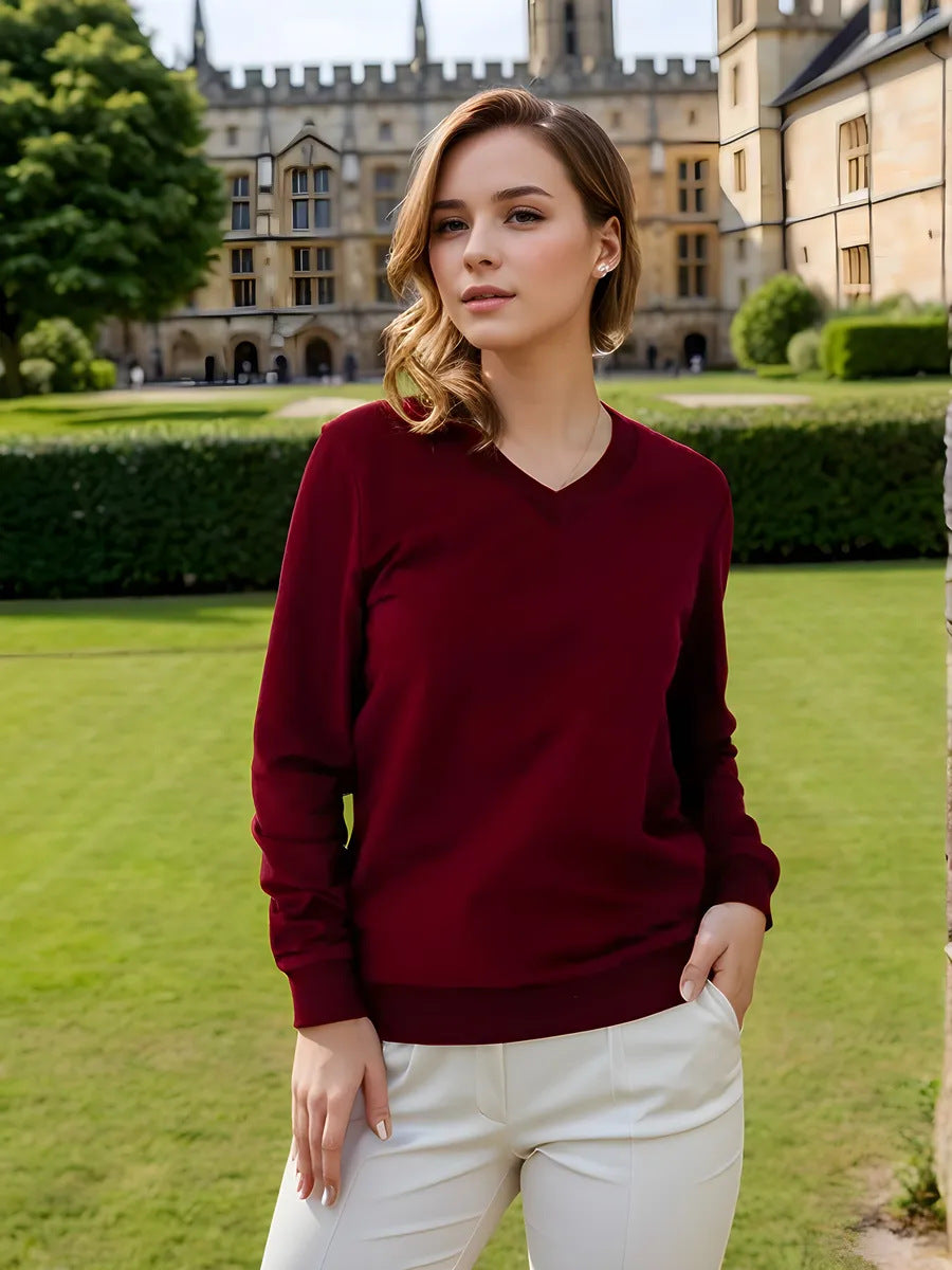 Damen lässiger V-Ausschnitt Pullover mit modernen Rippdetail Stalluxe