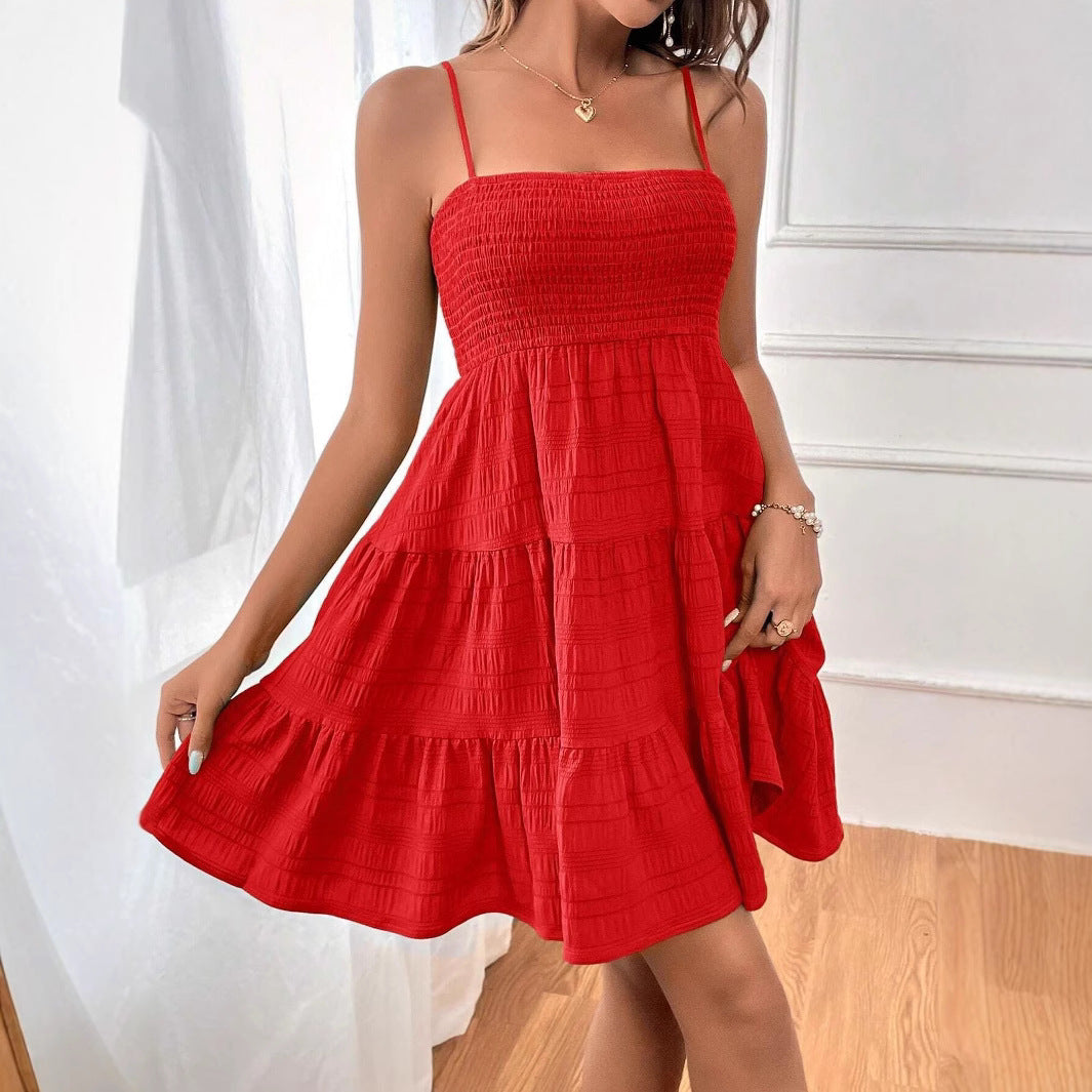 Damen trägerloses Sommerkleid mit elastischem Taillenband und voluminösem Rock Stalluxe