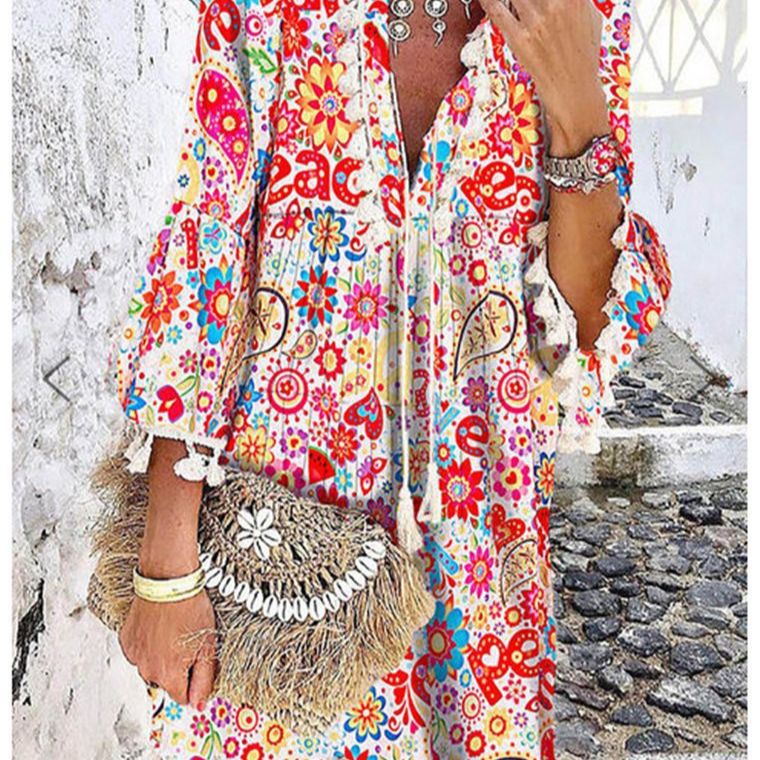 Damen Tunika-Kleid mit kreativem Print und Taschendetails Stalluxe