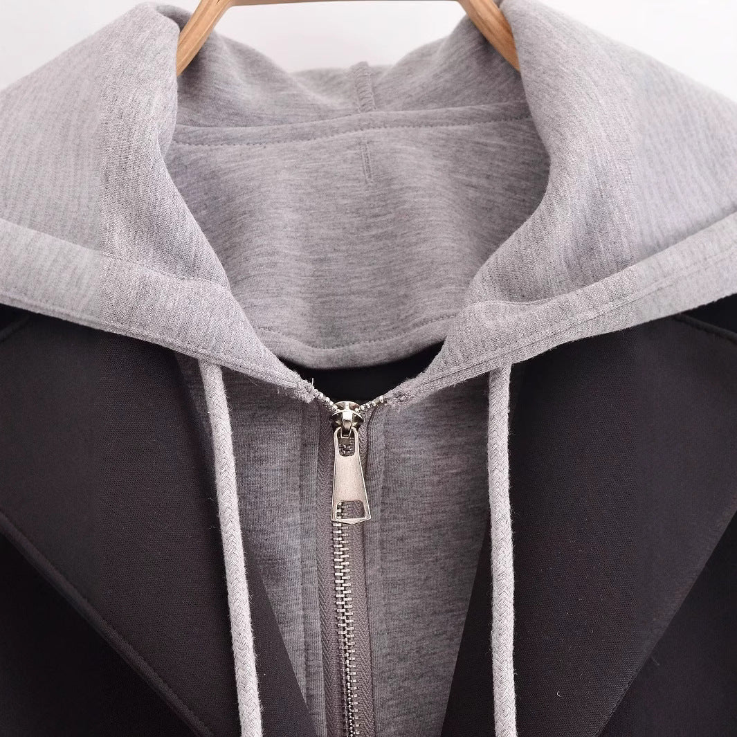 Damen modischer Übergangs-Mantel mit integriertem Kapuzenpullover Stalluxe