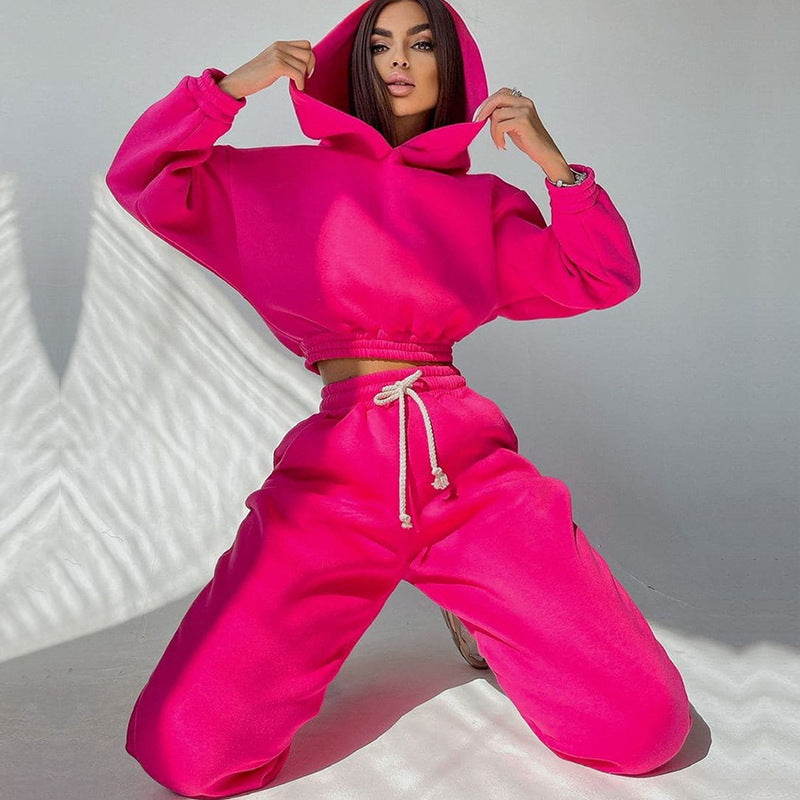 Damen trendiges Sweat-Set mit cropped Oberteil und elastischem Bund Stalluxe