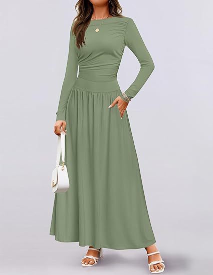 Damen Elegantes Maxikleid mit langen Ärmeln und praktischen Taschen Stalluxe