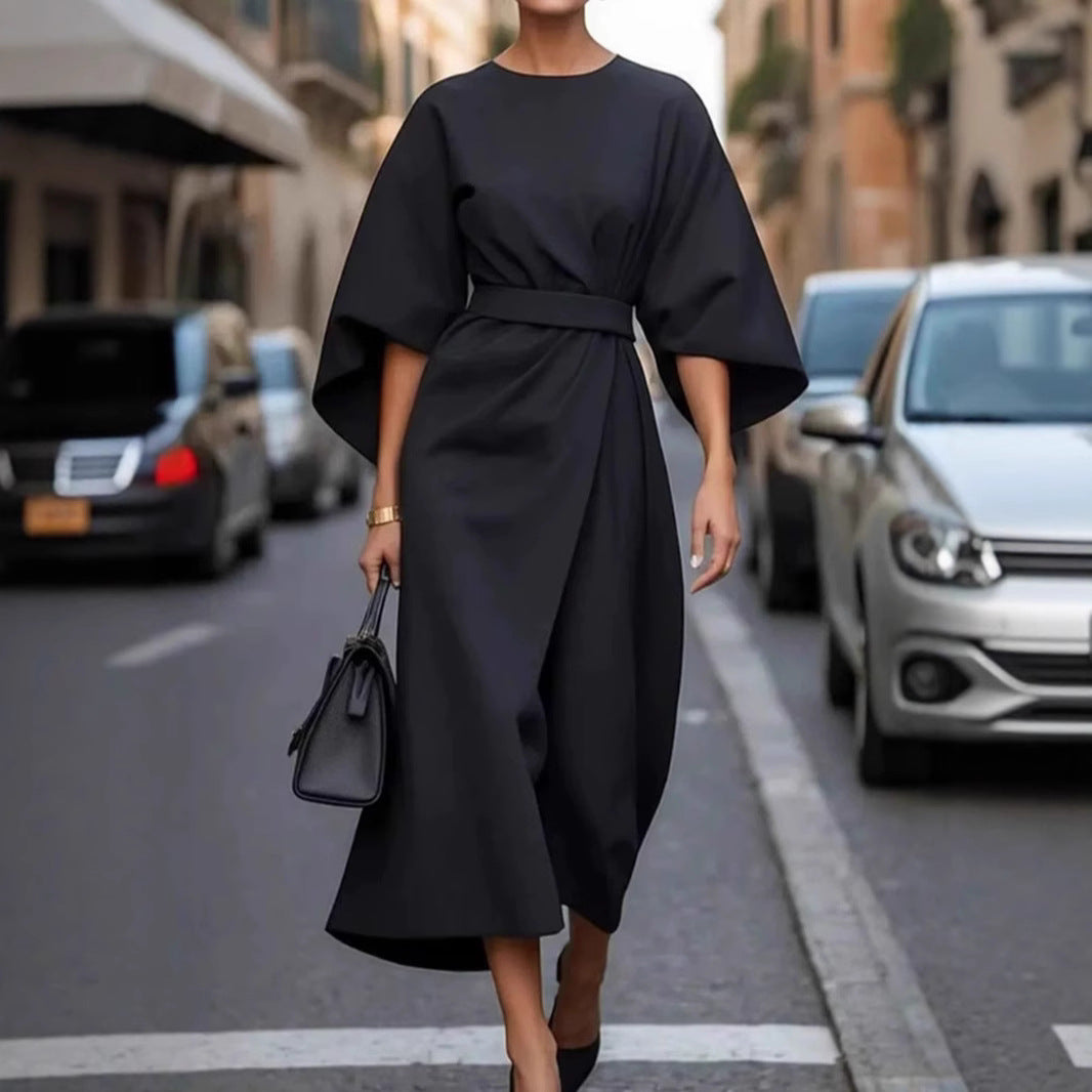 Damen Elegantes Maxikleid mit voluminösen Ärmeln und Taillengurt Stalluxe