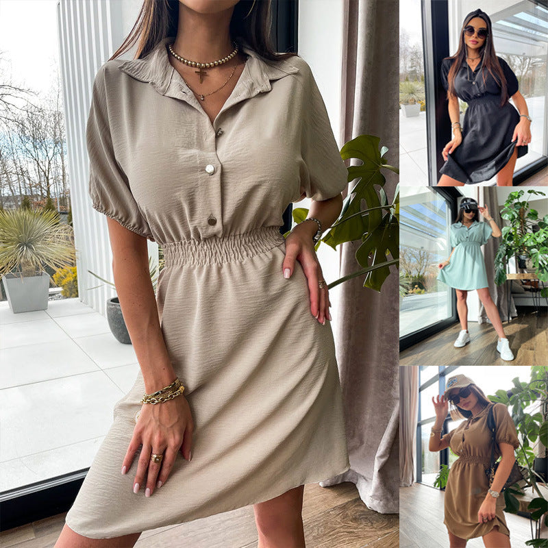 Damen Hemdkleid mit elastischem Bund und modischem Kragen Stalluxe