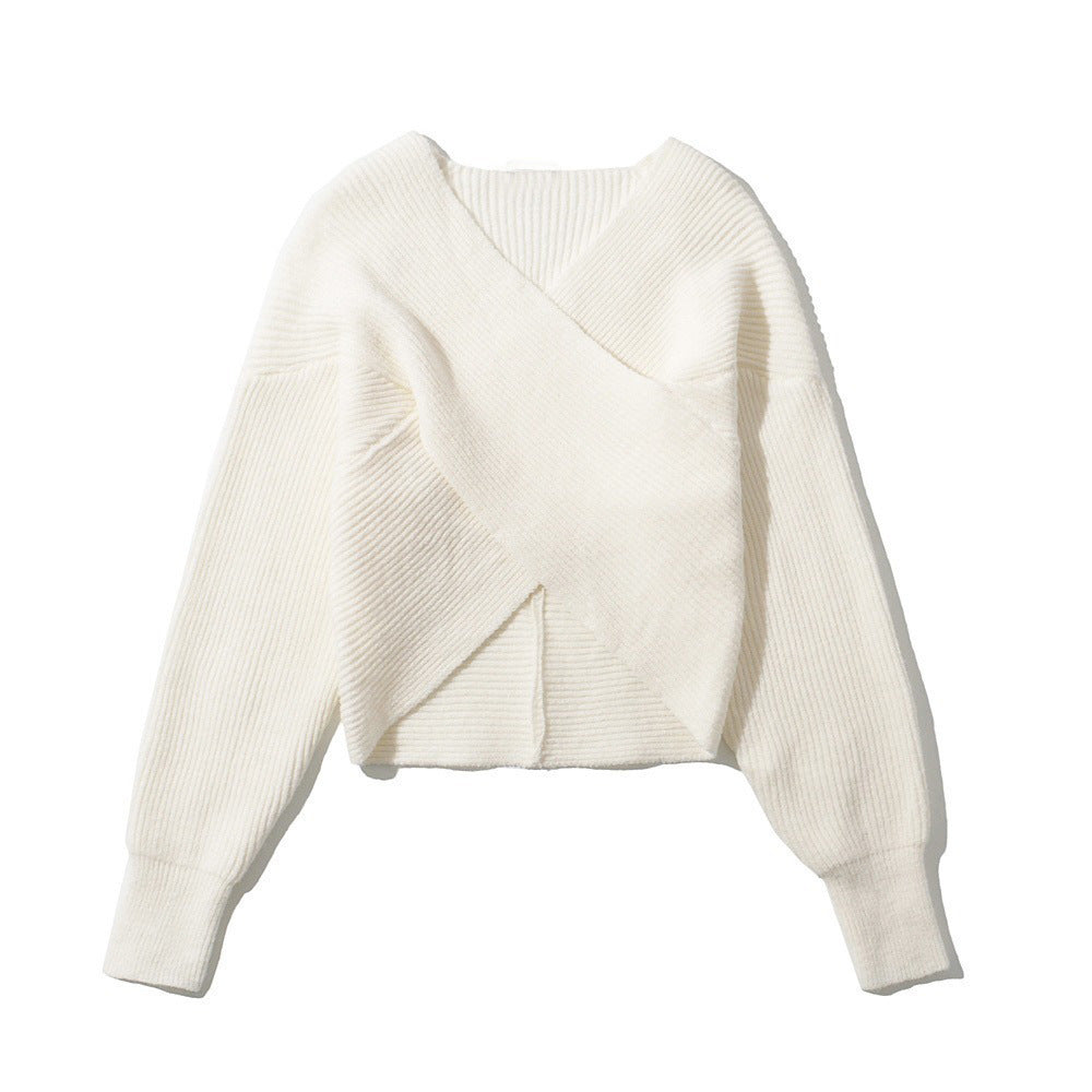 Damen Gemütlicher Strickpullover mit modernem Wickeldesign Stalluxe