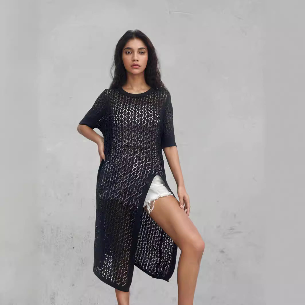 Damen Langer Strick-Kimono mit offenem Design und atmungsaktiver Maschenstruktur Stalluxe